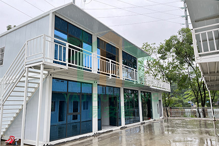 two storey prefab office with front glass wall