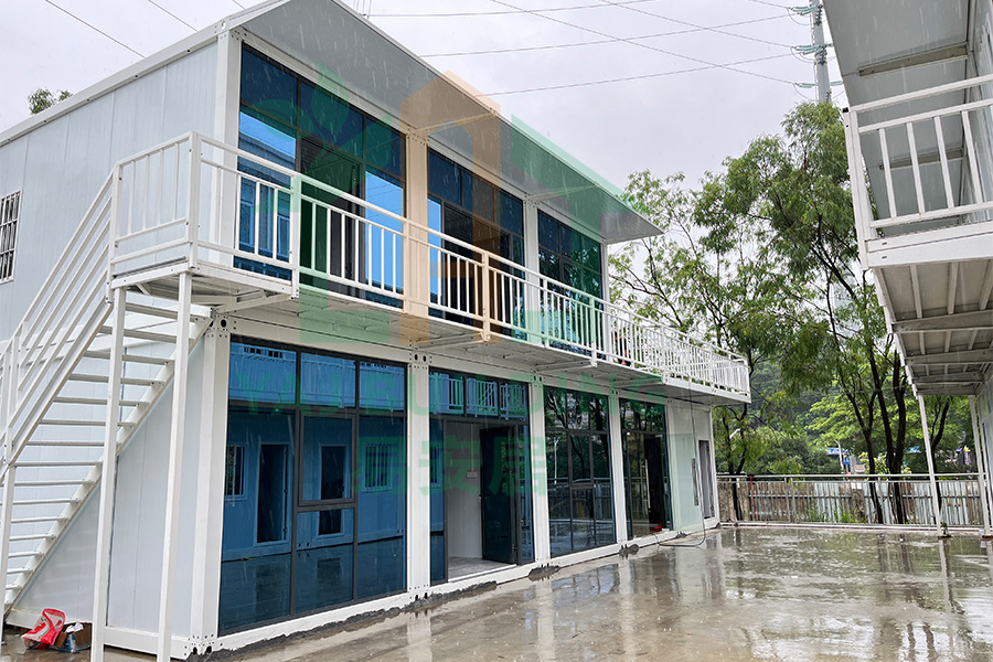 two storey prefab office with front glass wall