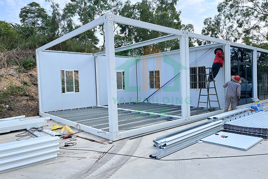 two storey prefab office with front glass wall