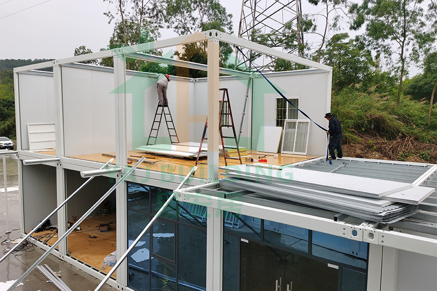 two storey prefab office with front glass wall